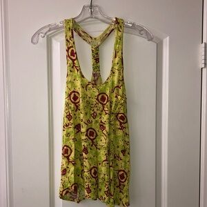 Lush Lime Green Tank with Red Abstract Print